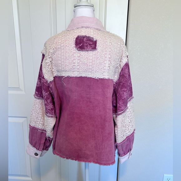 POL Lace Corduroy Floral Frayed Denim Jacket Sz Small (oversized) NWOT - Picture 4 of 16